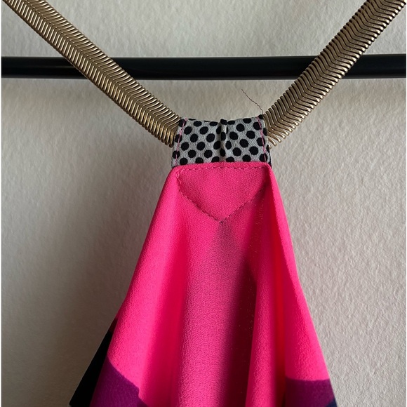 Asymmetrical halter low back Dress colour block high low hem - Picture 7 of 16